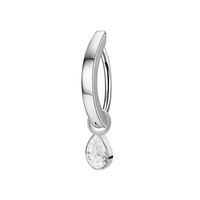 Titanium Belly 'D' Ring - Cubic Zirconia Pear Charm - 14 Gauge - 12mm
