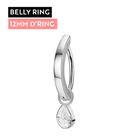 Titanium Belly 'D' Ring - Cubic Zirconia Pear Charm - 14 Gauge - 12mm