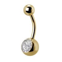 Gold Titanium Single Jewelled Belly Ring - Crystal 14 Gauge - 12mm