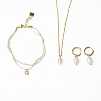 Gold Surgical Steel Pearl Set