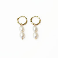 Gold Surgical Steel Pearl Hoop Earrings 