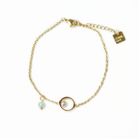 Gold Surgical Steel Pearl Circle Pendant with Turquoise Bead