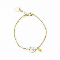 Gold Surgical Steel Pearl Circle Pendant with Chartreuse Bead