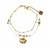Gold Surgical Steel Threaded Shell Bracelet