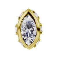 14K Gold - Premium Zirconia Marquise - 6mm Threadless Attachment