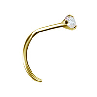 14K Gold Pigtail Nose Stud - Claw Set Aurora Borealis Premium Zirconia - 2mm