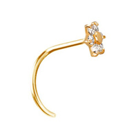 14K Gold Pigtail Nose Stud - Flower Premium Zirconia - 5mm