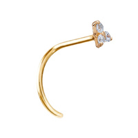 14K Gold Pigtail Nose Stud - Trinity Premium Zirconia - 3mm