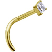 14K Gold Pigtail Nose Stud -  Square Premium Zirconia - 3mm