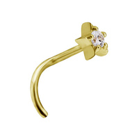 14K Gold Pigtail Nose Stud - Star Premium Zirconia - 3mm