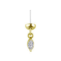 14K Gold Floating Helix Vertical Helix & Contraconch  Attachment for Threadless Labret - Oval Lab Created Diamond - 4mm