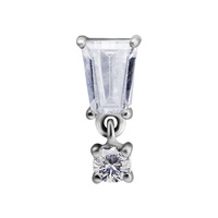 Surgical Steel - Tapered Baguette And Square Charm - Cubic Zirconia - 8mm Internal Thread Labret Attachment