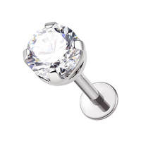 Titanium 4mm Premium Zirconia Clawset  - Threadless 18G - 7mm Flatback Stud