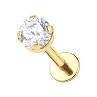Gold Titanium 3mm Premium Zirconia Clawset - Threadless 18G - 7mm Flatback Stud