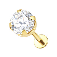 Gold Titanium 4mm Premium Zirconia Clawset - Threadless 18G - 7mm Flatback Stud