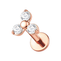 Rose Gold Titanium 4mm Premium Zirconia Trinity  - Threadless 18G - 7mm Flatback Stud