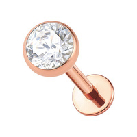 Rose Gold Titanium 4mm Premium Zirconia  - Threadless 18G - 7mm Flatback Stud
