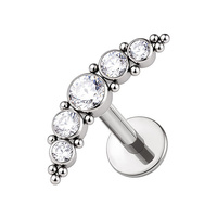Titanium Premium Zirconia 10mm Half Moon Cluster  - Threadless 18G - 7mm Flatback Stud