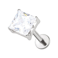 Titanium 4mm Premium Zirconia Square - Threadless 18G - 7mm Flatback Stud
