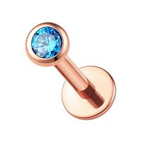Rose Gold Titanium 2.35mm Aqua Premium Zirconia  -  Threadless 18G - 7mm Flatback Stud