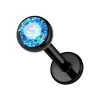 Black Titanium 3mm Aqua Prem Zirconia  - Threadless 18G - 7mm Post