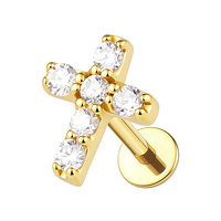 Gold Titanium 5mm Premium Zirconia Cross - Threadless 18G - 7mm Post