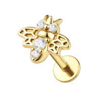Gold Titanium 7mm Bee Cubic Zirconia - Threadless 18G - 7mm Post