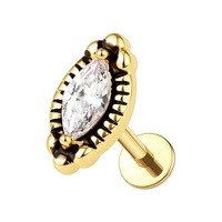 Gold Titanium 7mm Marquise Cubic Zirconia - Threadless 18G - 7mm Post