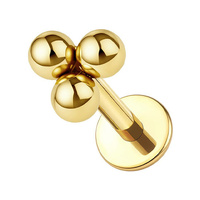 Gold Titanium 3mm 3 Ball Trinity - Threadless 18G - 7mm Post