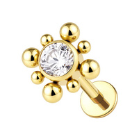 Gold Titanium Premium Zirconia 5mm Circle Ball Cluster - Threadless 18G - 7mm Post