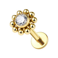 Gold Titanium Premium Zirconia 4mm Ball Flower Cluster - Threadless 18G - 7mm Post