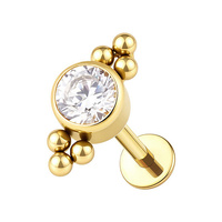 Gold Titanium Premium Zirconia 5mm Ball Triangle Cluster - Threadless 18G - 7mm Flatback Stud