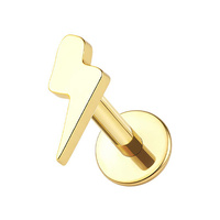 Gold Titanium Lightning Flash - Threadless 18G - 7mm Flatback Stud