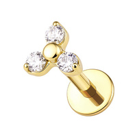 Gold Titanium 2.5mm Premium Zirconia Trinity - Threadless 18G - 7mm Flatback Stud