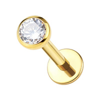 Gold Titanium 2.2mm Cubic Zirconia - Threadless 18G - 7mm Flatback Stud