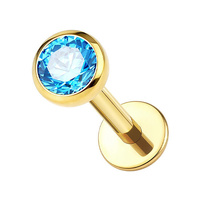 Gold Titanium 3mm Aqua Premium Zirconia - Threadless 18G - 7mm Flatback Stud