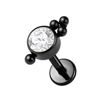 Black Titanium 3mm Premium Zirconia Ball Cluster - Threadless 18G - 7mm Post