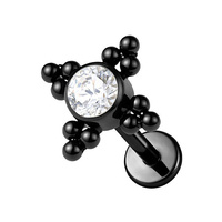 Black Titanium 3mm Premium Zirconia Cross Cluster - Threadless 18G - 7mm Post