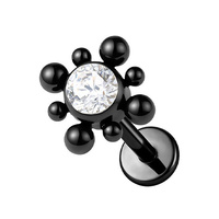 Black Titanium 3mm Premium Zirconia Circle Ball Cluster - Threadless 18G - 7mm Post