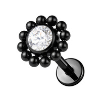 Black Titanium 3mm Premium Zirconia Ball Flower Cluster - Threadless 18G - 7mm Post