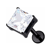 Black Titanium 5mm Premium Zirconia Square - Threadless 18G - 7mm Flatback Stud