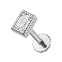 Titanium - Lab Created 4mm Premium Zirconia Baguette - Threadless 18G - 7mm Flatback Stud