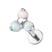 Titanium - Lab Created 4mm White Opal Trinity - Threadless 18G - 7mm Flatback Stud