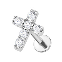Titanium 5mm Premium Zirconia Cross - Threadless 18G - 7mm Flatback Stud