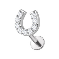 Titanium 6mm Premium Zirconia Horseshoe - Threadless 18G - 7mm Flatback Stud