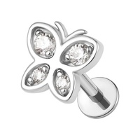 Titanium 5.5mm Premium Zirconia Butterfly - Threadless 18G - 7mm Flatback Stud