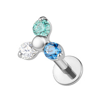 Titanium Premium Zirconia Blue Trinity - Threadless 18G - 7mm Flatback Stud