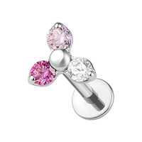 Titanium Premium Zirconia Pink Trinity - Threadless 18G - 7mm Flatback Stud
