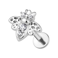 Titanium 7mm Cubic Zirconia Bee - Threadless 18G - 7mm Flatback Stud
