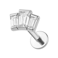 Titanium 3 Tapered Baguette 7mm Cubic Zirconia - Threadless 18G - 7mm Flatback Stud